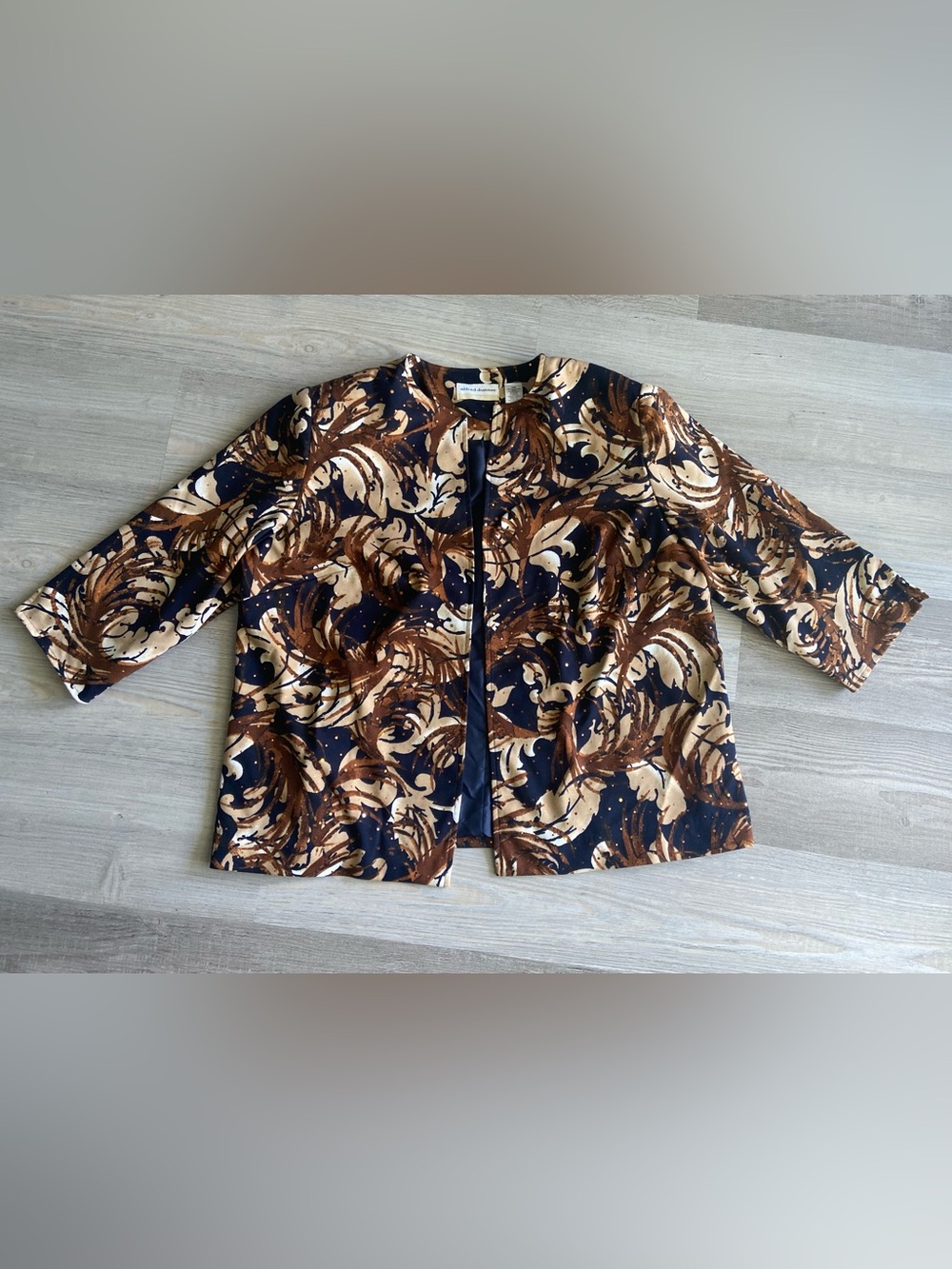 Alfred Dunner Woman 18W Shimmer Open Front Blazer Jacket Baroque Leaf Print